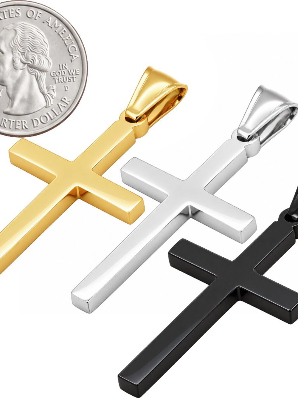 316L Stainless Steel 18k Yellow Gold Plated Black Rhodium Plain Cross Pendant